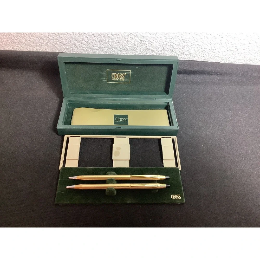 Vintage Cross 1/20 10k Gold Filled Pen & Pencil Set W Brochure And Original Case